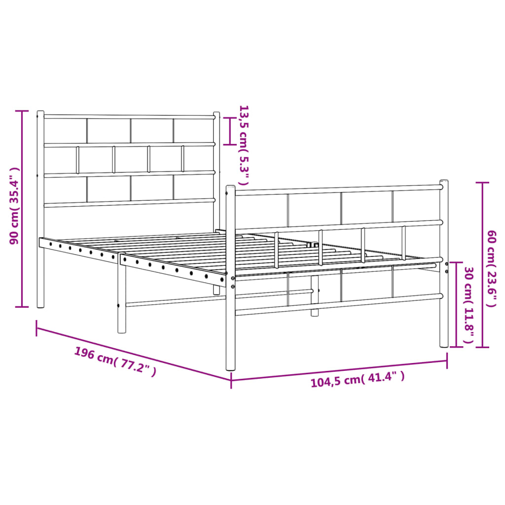 vidaXL Estructura cama sin colchón con estribo metal blanco 100x190 cm