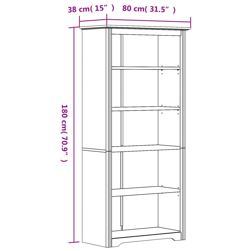 vidaXL Librería BODO 5 estantes madera maciza pino marrón 82x40x173 cm