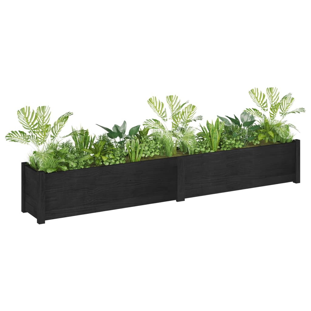 vidaXL Jardineras 2 unidades madera maciza de pino negro 200x31x31 cm