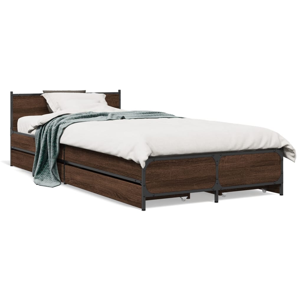 vidaXL Cama con cajones madera de ingeniería marrón roble 100x200 cm