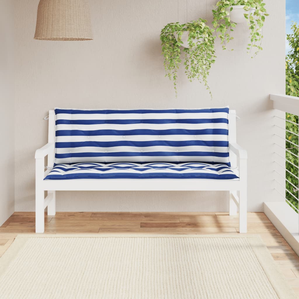 vidaXL Cojines banco jardín 2 uds tela a rayas azul blanco 150x50x7 cm