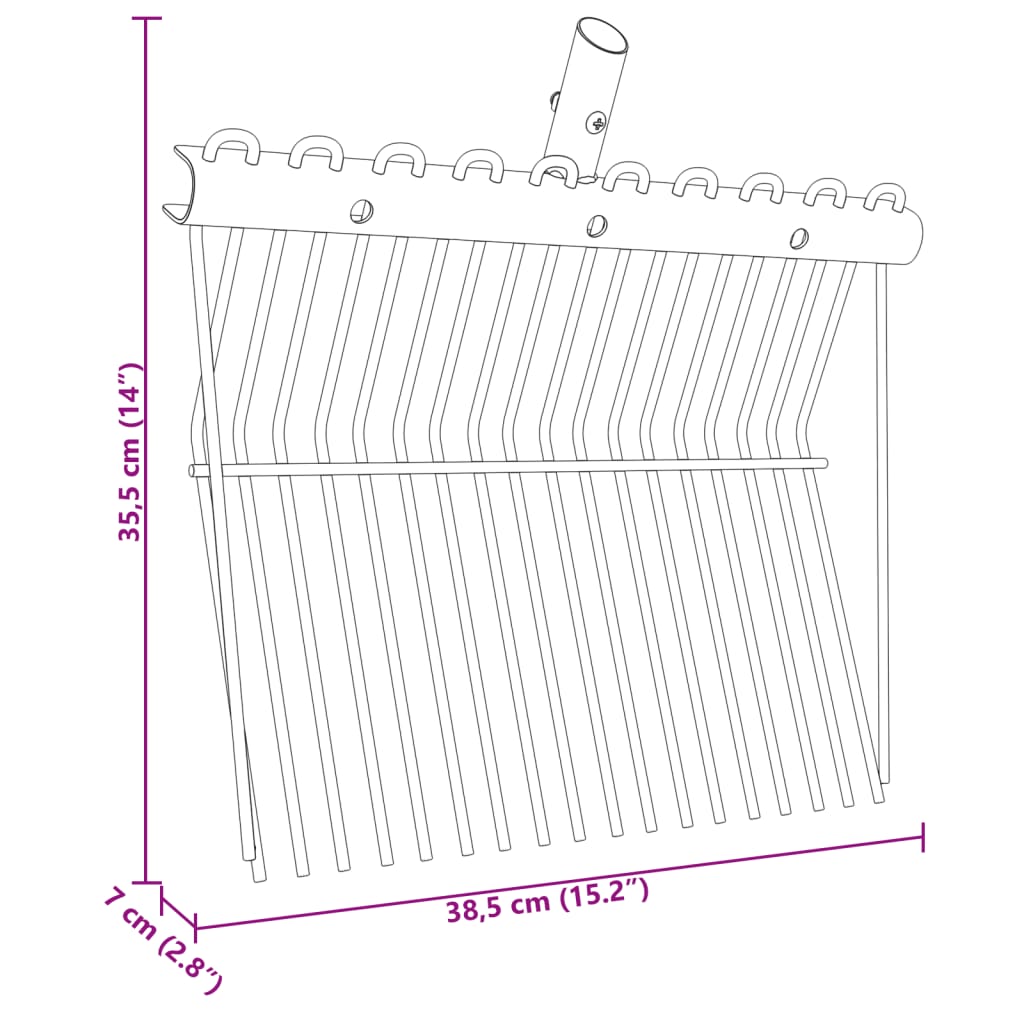 vidaXL Cabezal de horquilla de rastrillo con 18 púas de acero negro