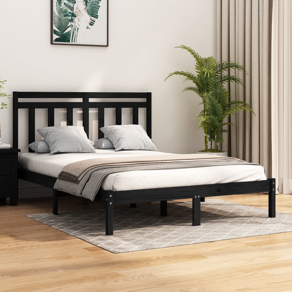 vidaXL Estructura de cama doble madera maciza negra 135x190 cm