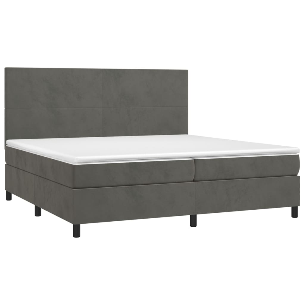 vidaXL Cama box spring colchón y LED terciopelo gris oscuro 200x200 cm