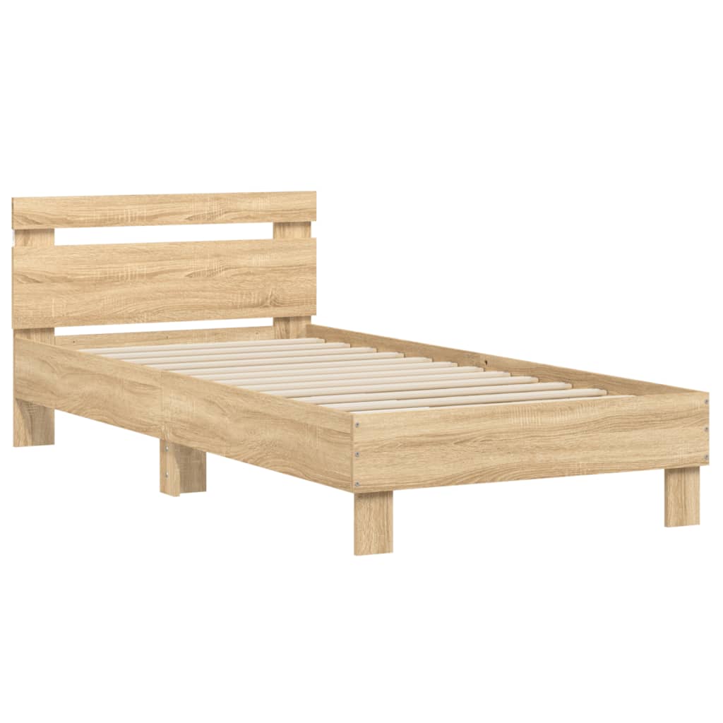 vidaXL Estructura de cama cabecero luces LED roble Sonoma 90x200 cm