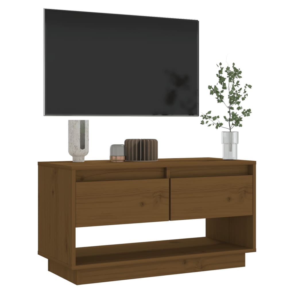 vidaXL Mueble de TV madera maciza de pino marrón miel 74x34x40 cm