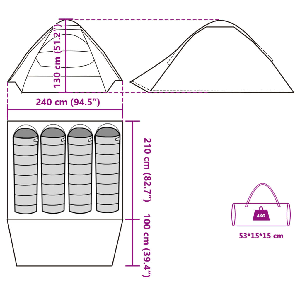 vidaXL Tienda de campaña iglú 4 personas tela opaca impermeable blanco