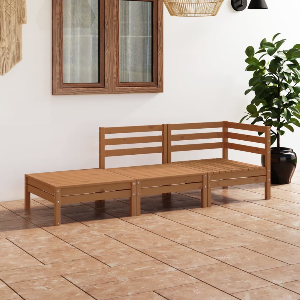 vidaXL Juego muebles de jardín 3 pzas madera maciza pino marrón miel