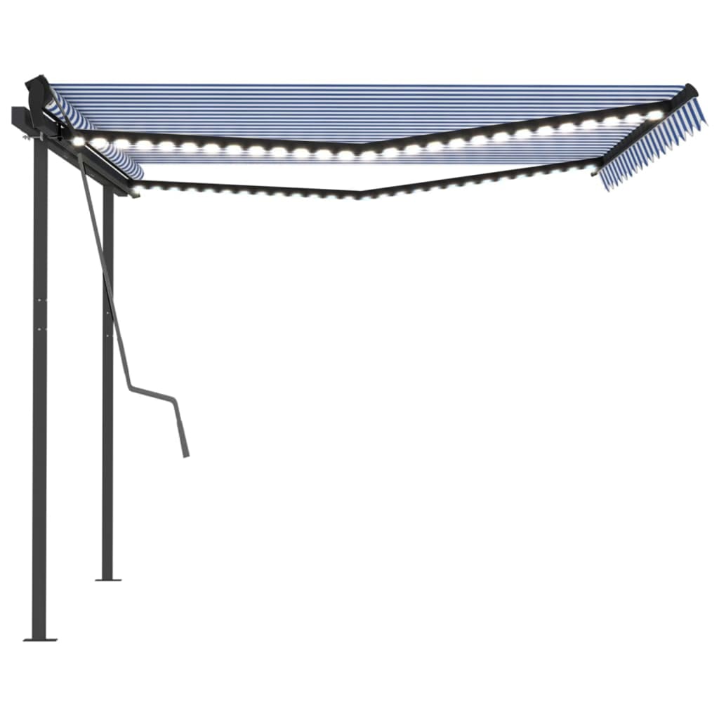 vidaXL Toldo manual retráctil con LED azul y blanco 4x3,5 m