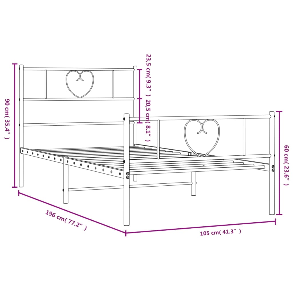 vidaXL Estructura cama sin colchón con estribo metal negro 100x190 cm