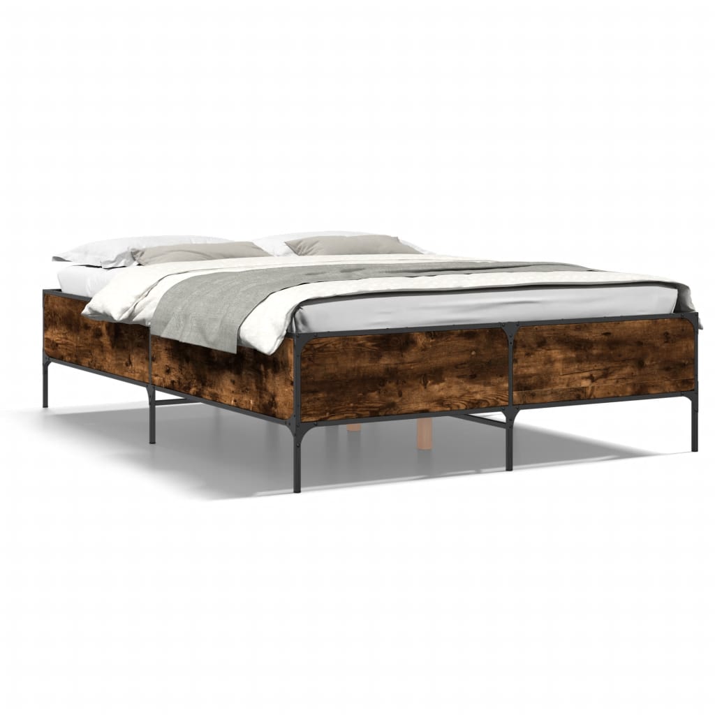 vidaXL Estructura cama madera ingeniería metal roble ahumado 120x200cm