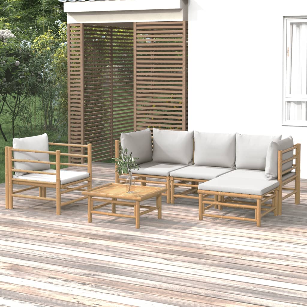 vidaXL Set de muebles de jardín 6 piezas bambú con cojines gris claro