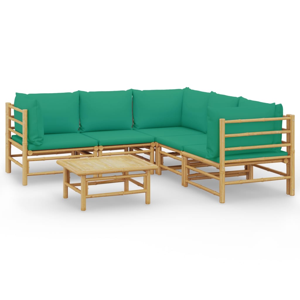 vidaXL Set de muebles de jardín 6 piezas bambú con cojines verde