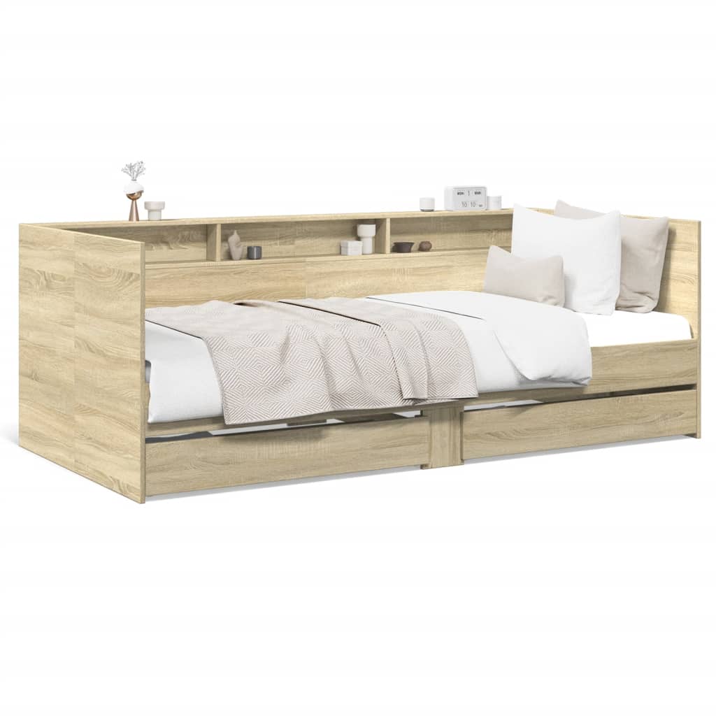 vidaXL Sofá cama con cajones sin colchón roble Sonoma 75x190 cm