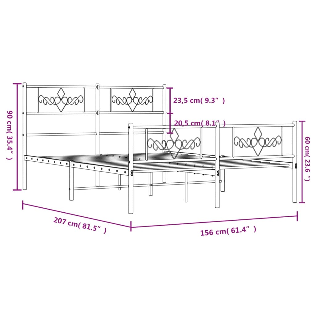 vidaXL Estructura cama sin colchón con estribo metal blanco 150x200 cm