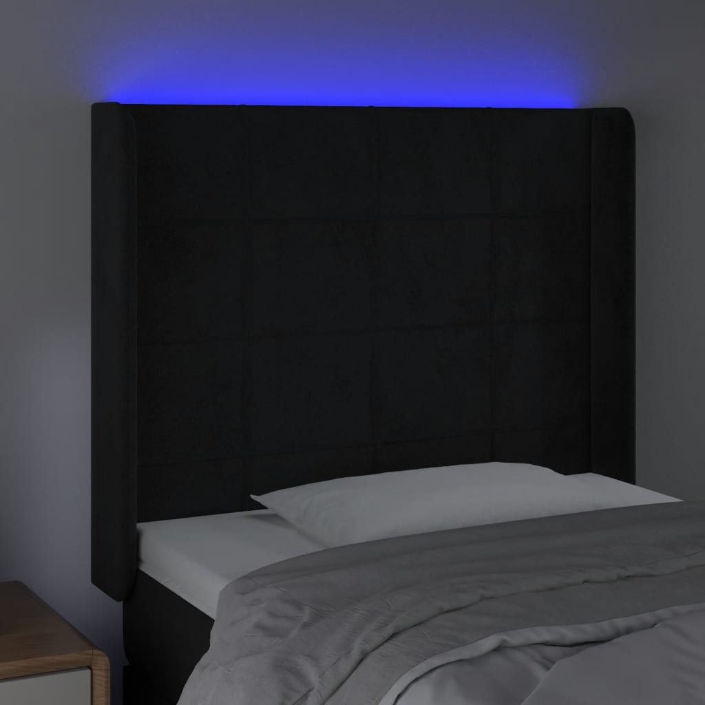 vidaXL Cabecero con LED de terciopelo negro 93x16x118/128 cm