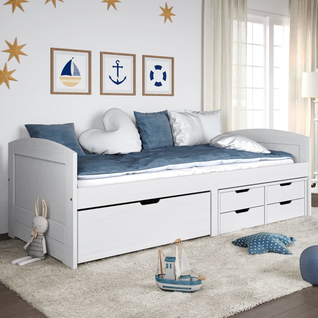 vidaXL Sofá cama con 5 cajones madera maciza pino blanca IRUN 90x200cm