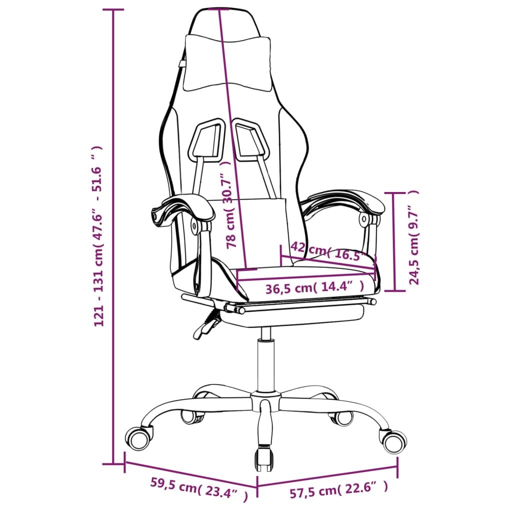 vidaXL Silla gaming giratoria y reposapiés cuero sintético blanco rosa