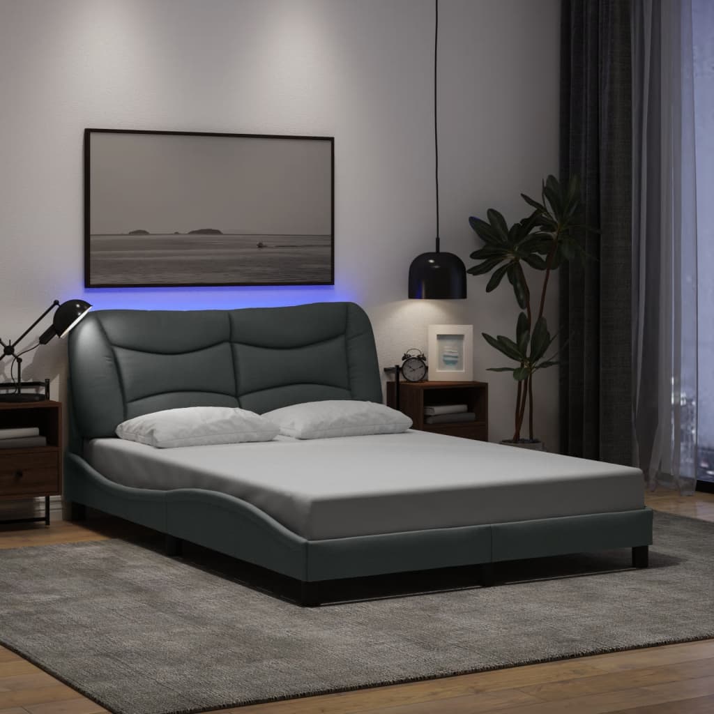 vidaXL Estructura de cama con luces LED tela gris claro 120x200 cm