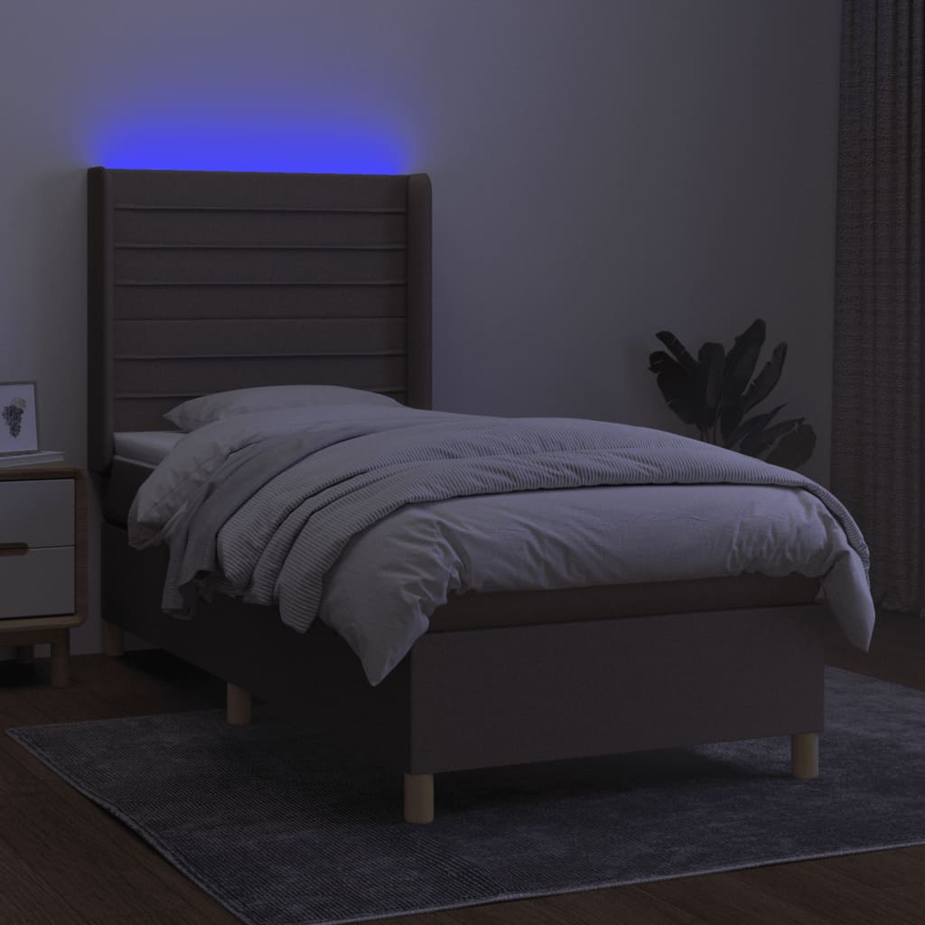 vidaXL Cama box spring colchón y luces LED tela gris taupe 100x200 cm