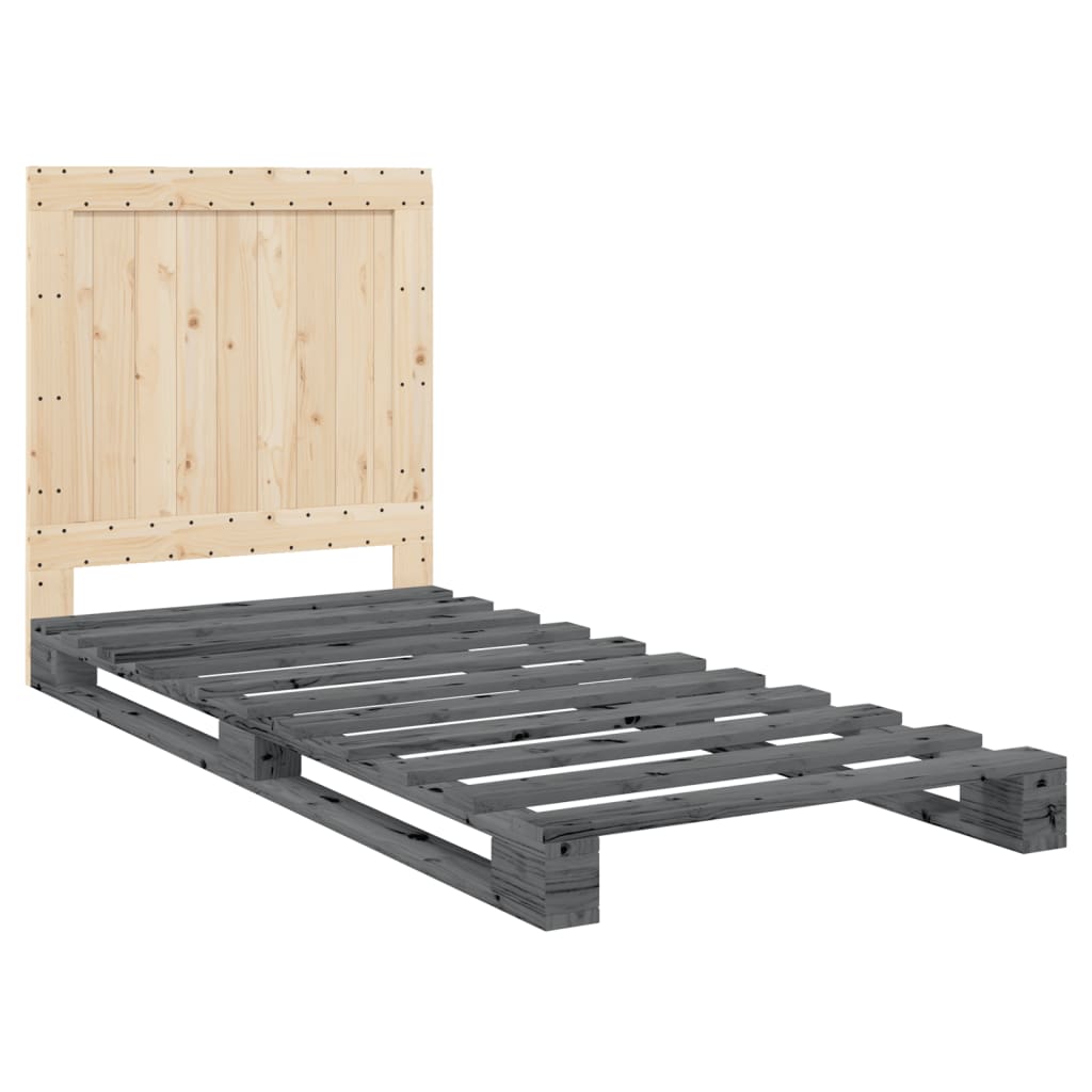 vidaXL Estructura de cama con cabecero madera de pino gris 90x200 cm