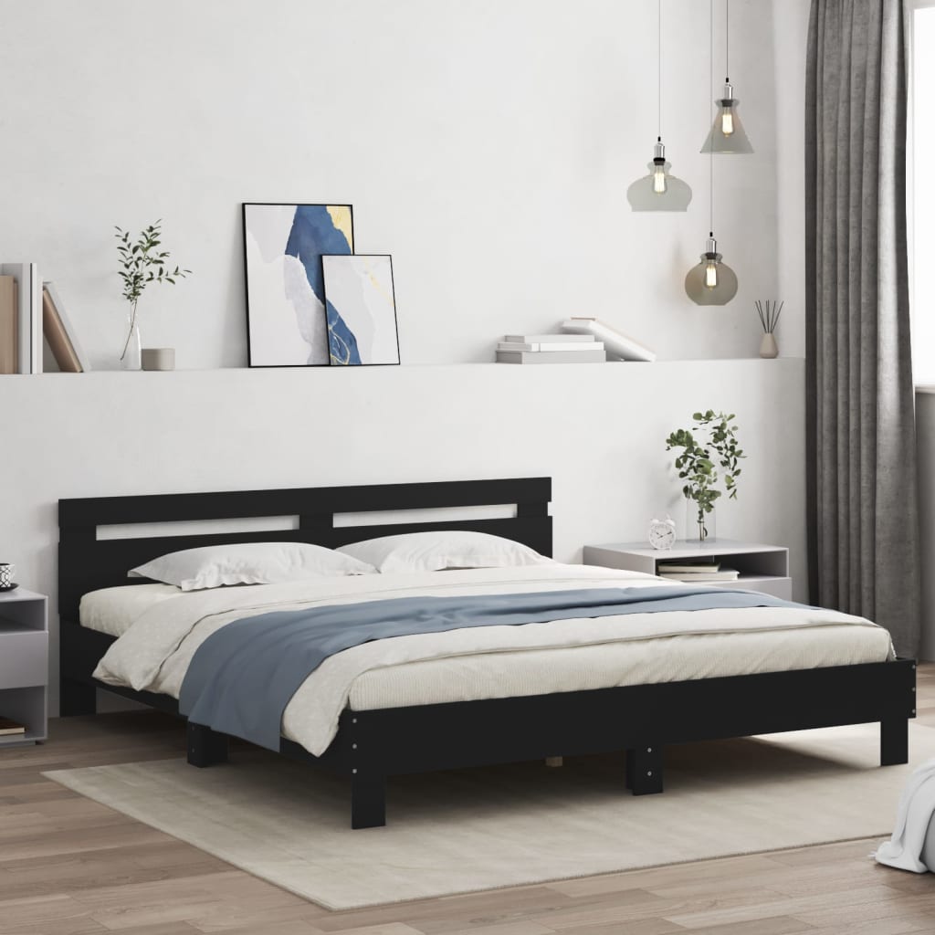 vidaXL Estructura cama con cabecero madera ingeniería negro 200x200 cm