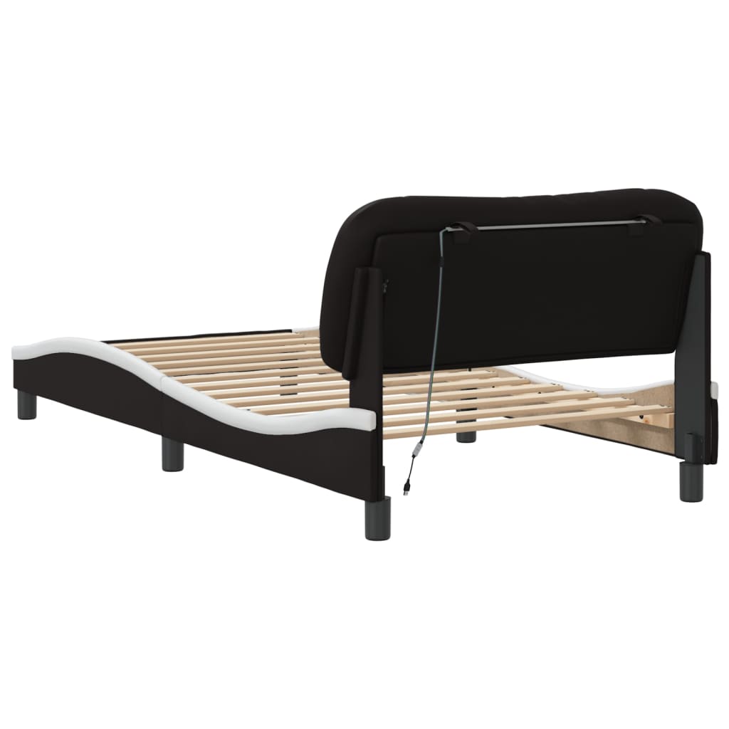 vidaXL Estructura cama con LED cuero sintético negro blanco 100x200 cm