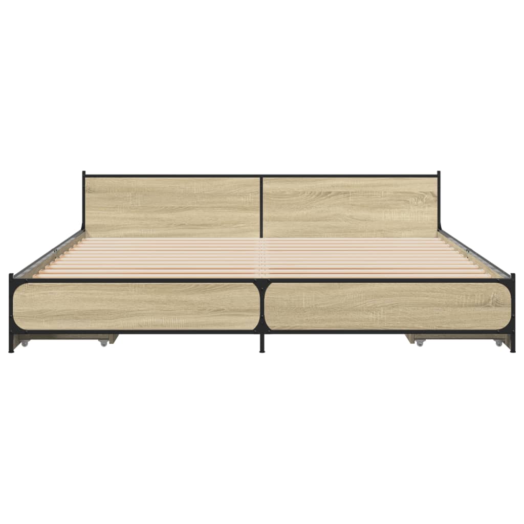 vidaXL Cama con cajones madera ingeniería roble Sonoma 200x200 cm