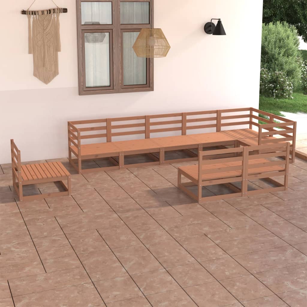 vidaXL Muebles de jardín 9 piezas marrón miel madera maciza de pino