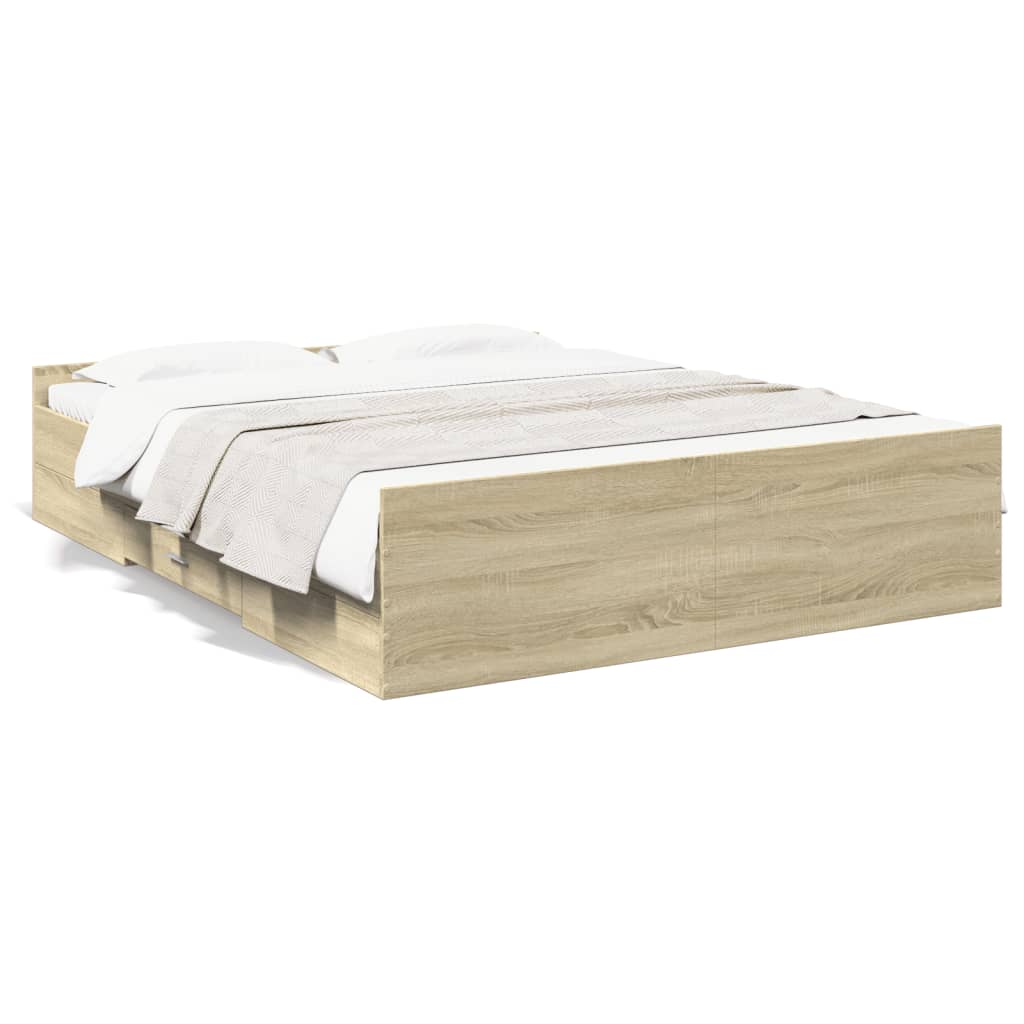 vidaXL Cama con cajones madera ingeniería roble Sonoma 160x200 cm