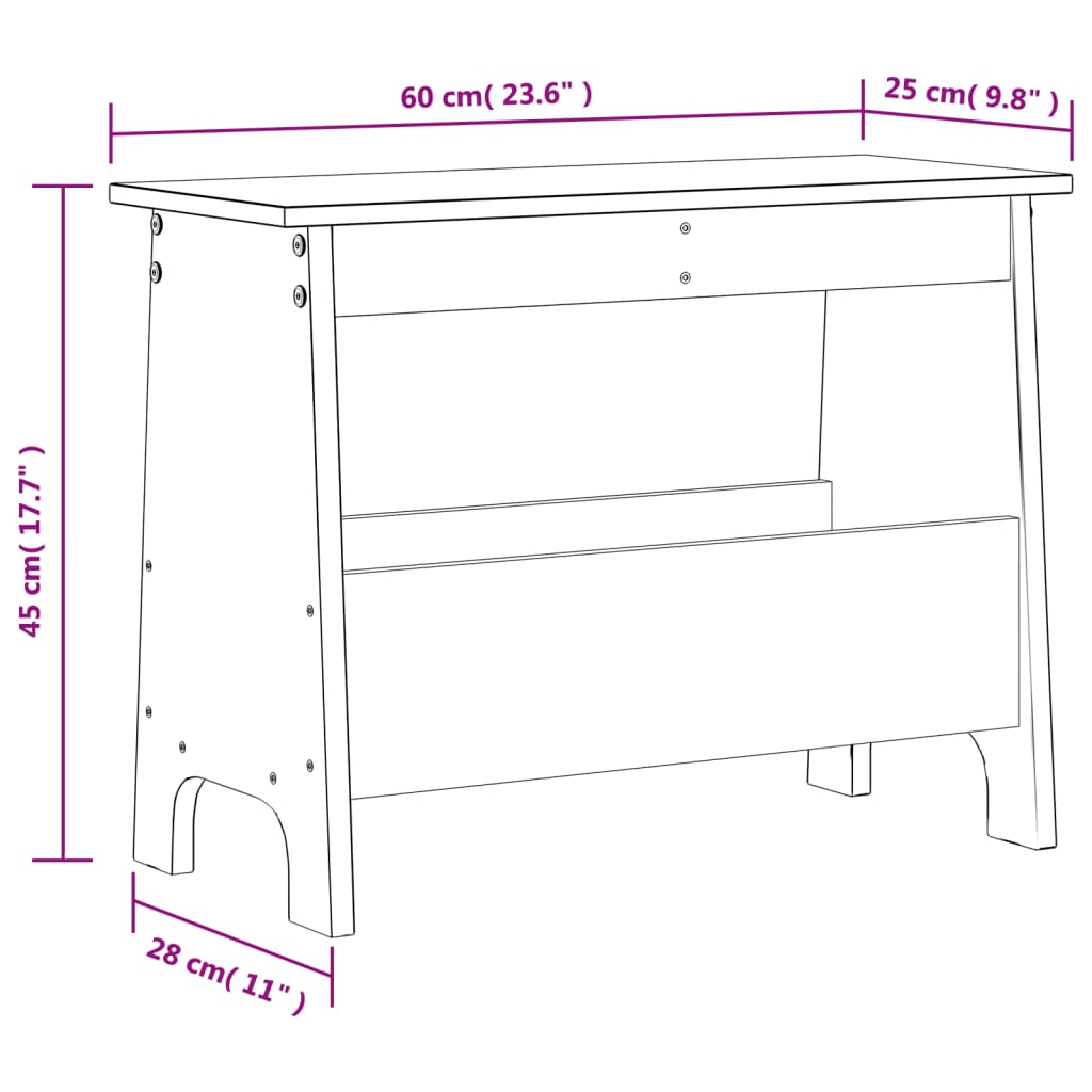 vidaXL Banco de recibidor madera maciza pino marrón cera 60x28x45 cm