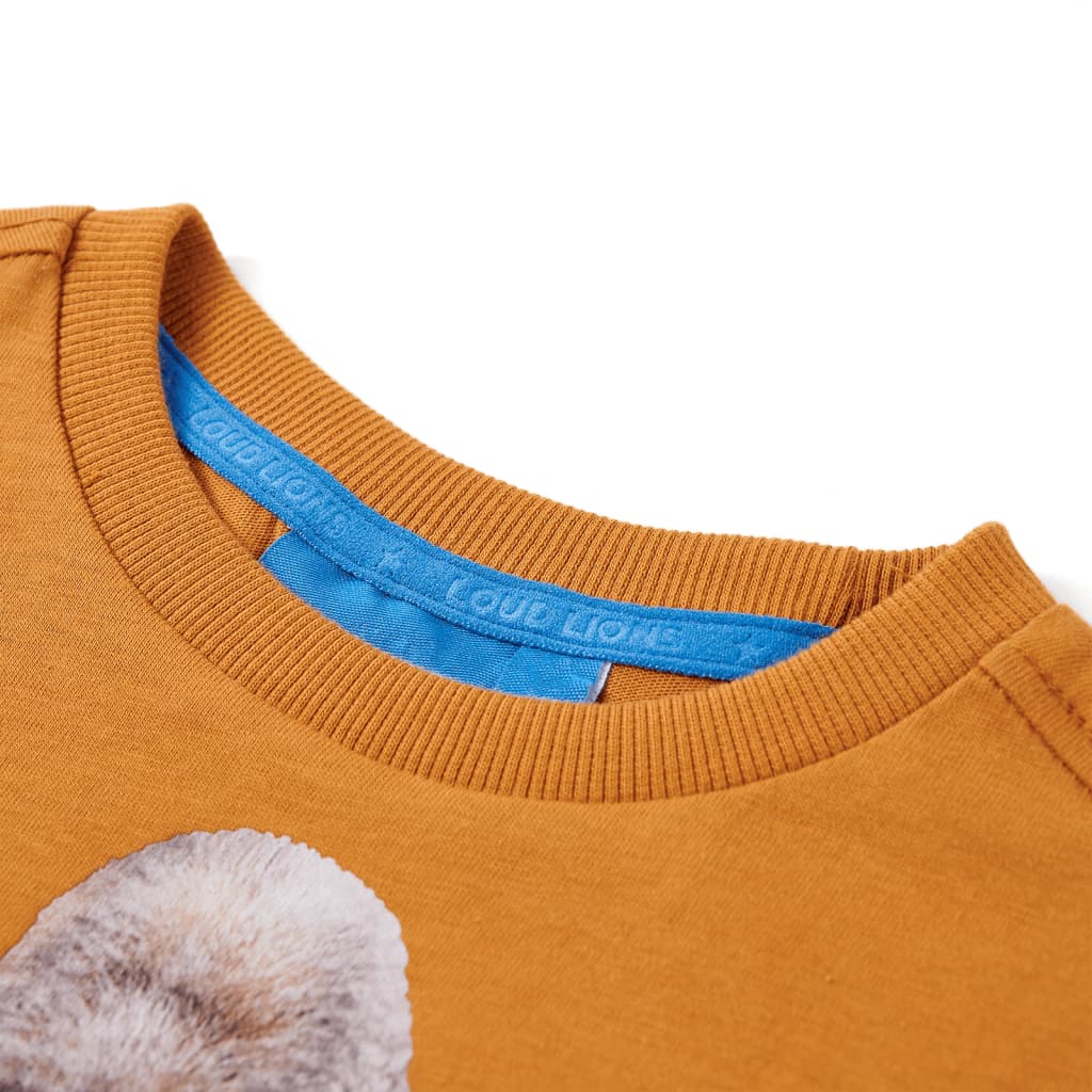 Camiseta infantil de manga larga ocre oscuro 140