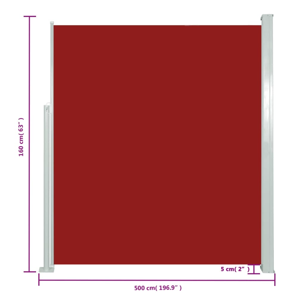 vidaXL Toldo lateral retráctil para patio rojo 160x500 cm