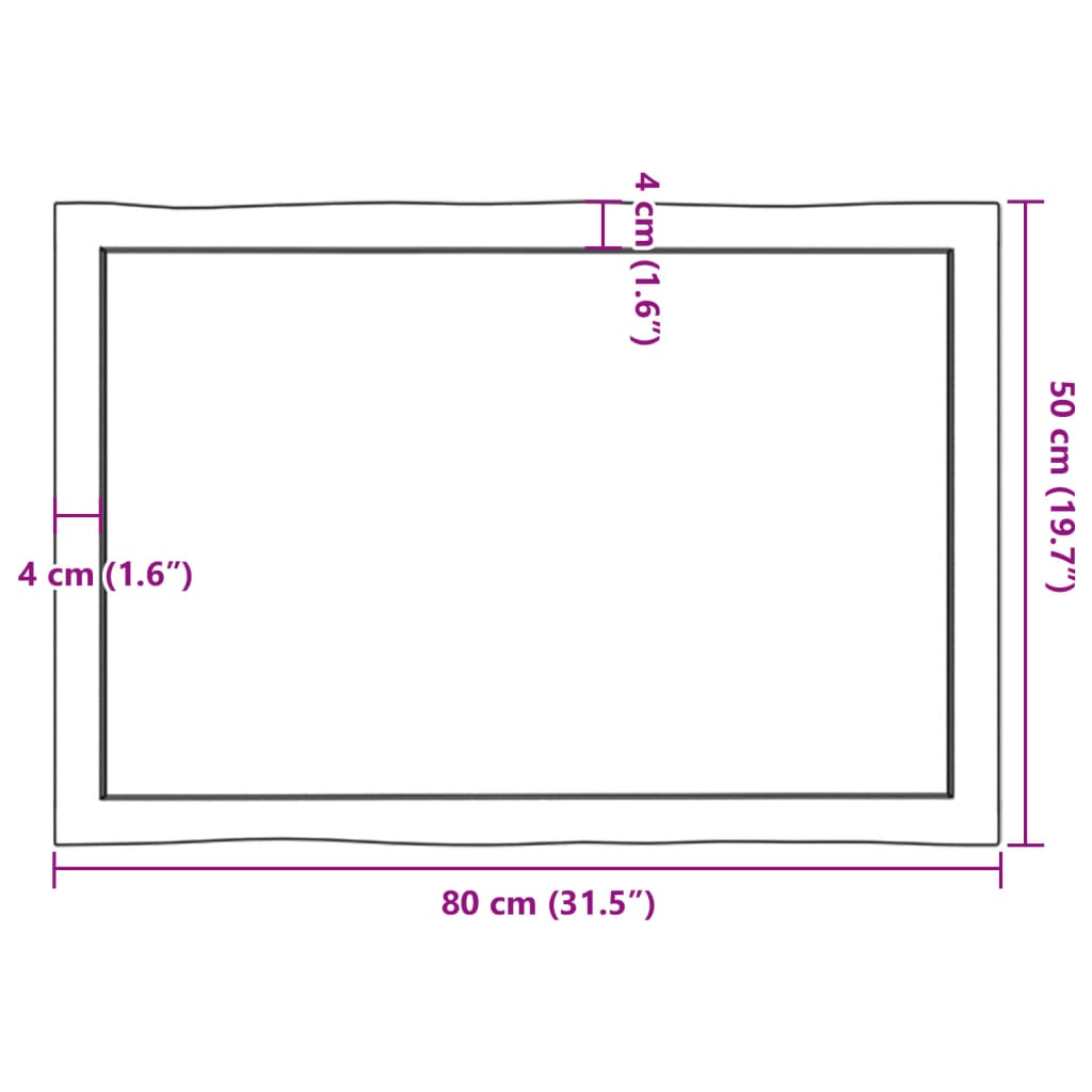 vidaXL Tablero mesa madera tratada borde natural marrón 80x50x(2-6) cm