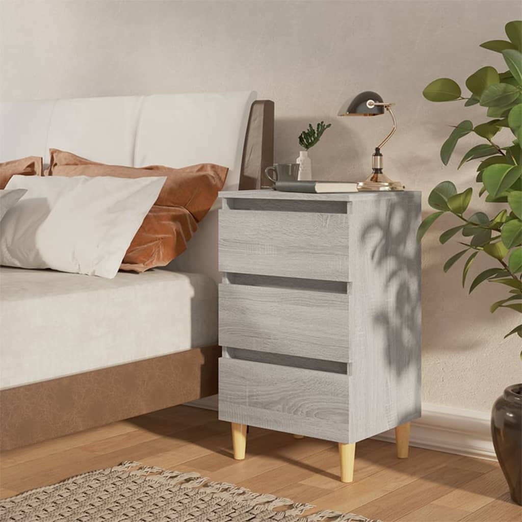 vidaXL Mesita de noche con patas madera maciza gris Sonoma 40x35x69 cm