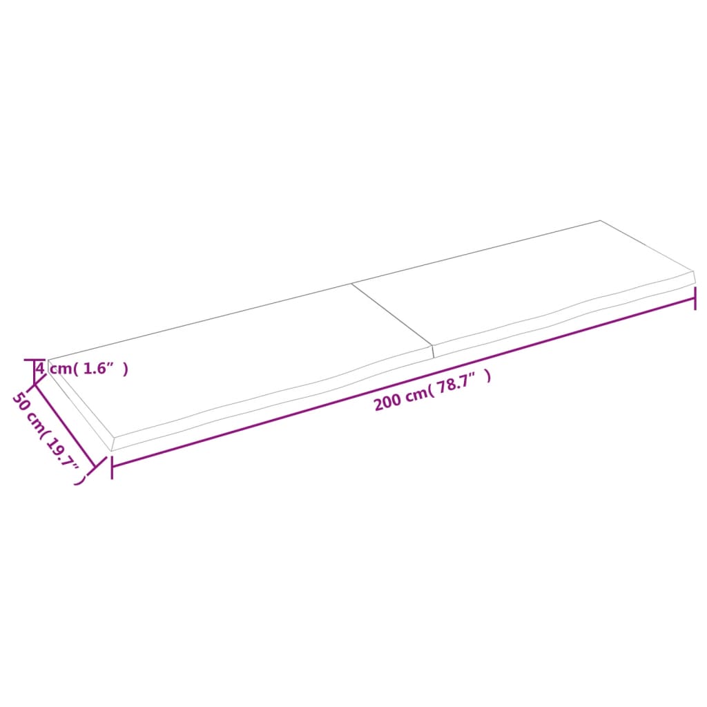 vidaXL Tablero de mesa madera maciza roble sin tratar 200x50x(2-4) cm