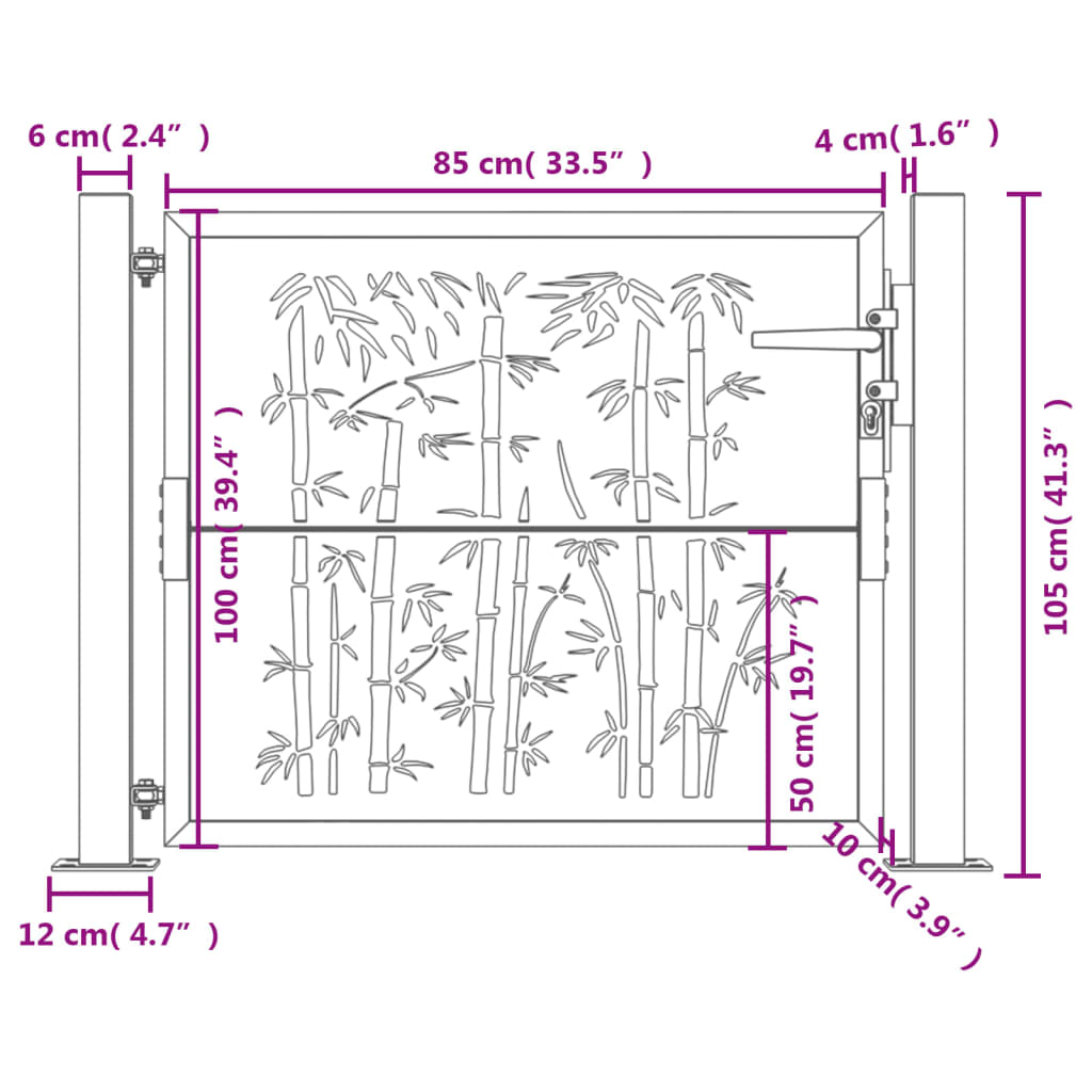 vidaXL Puerta de jardín acero gris antracita diseño bambú 105x105 cm