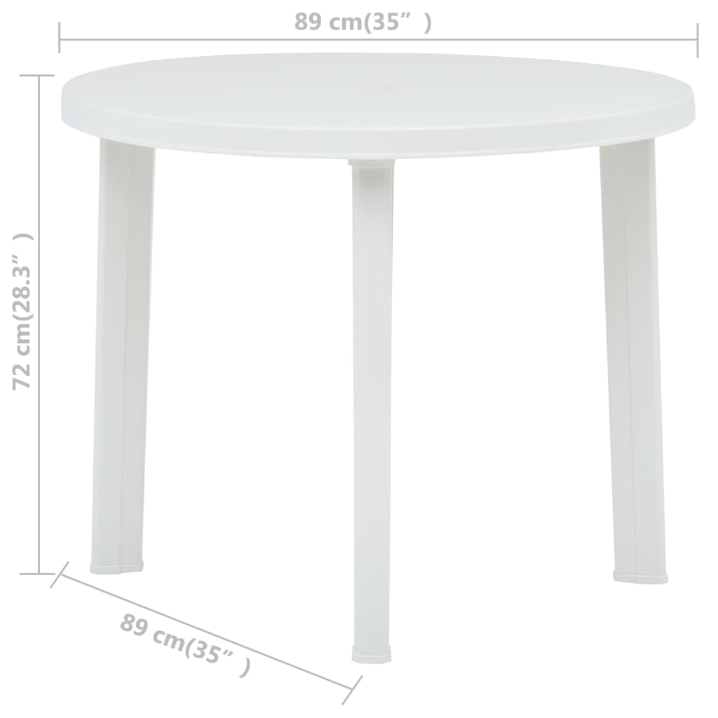 vidaXL Mesa de jardín de plástico blanco 89 cm