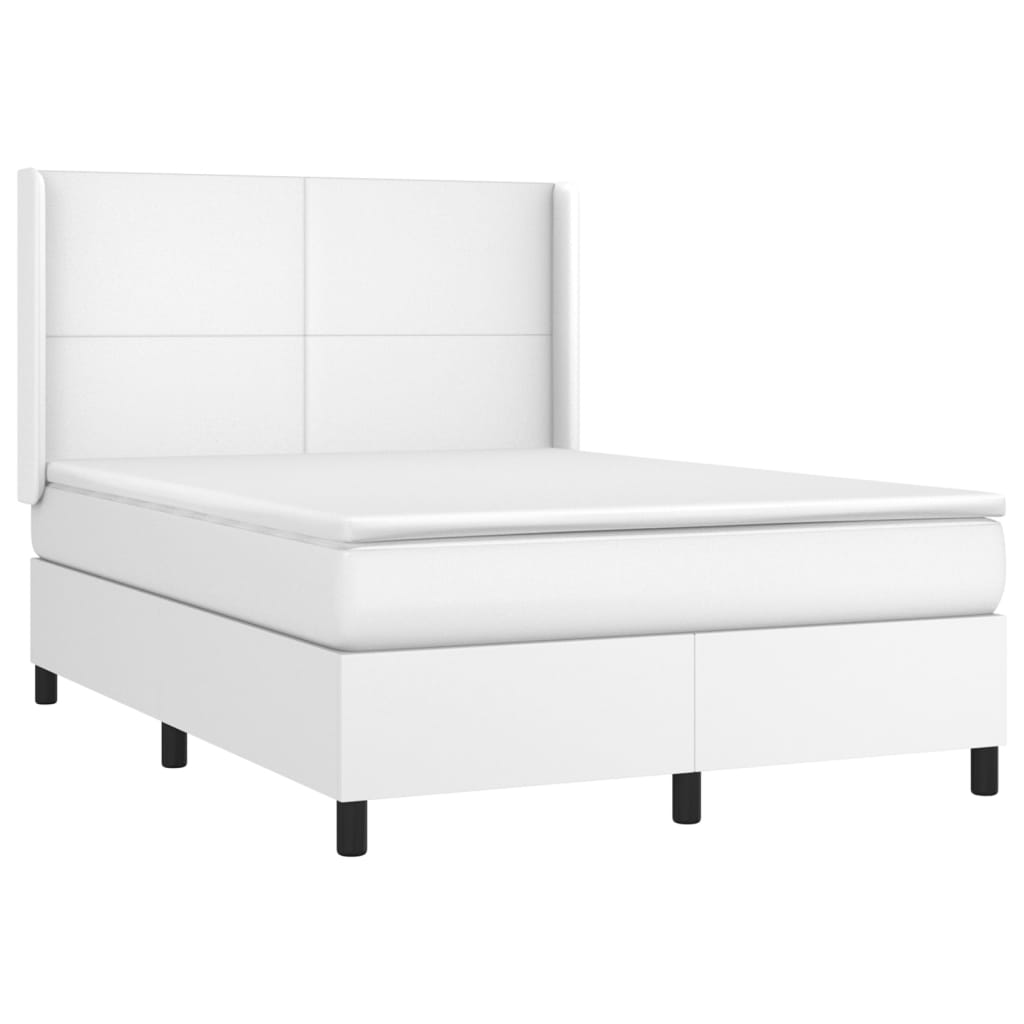 vidaXL Cama box spring colchón y LED cuero sintético blanco 140x200 cm