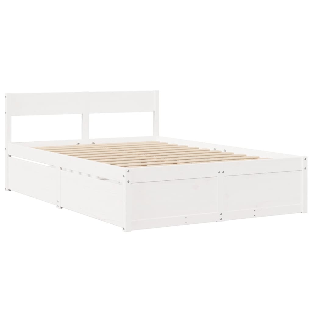 vidaXL Cama con cajones y colchón madera maciza pino blanco 140x190 cm