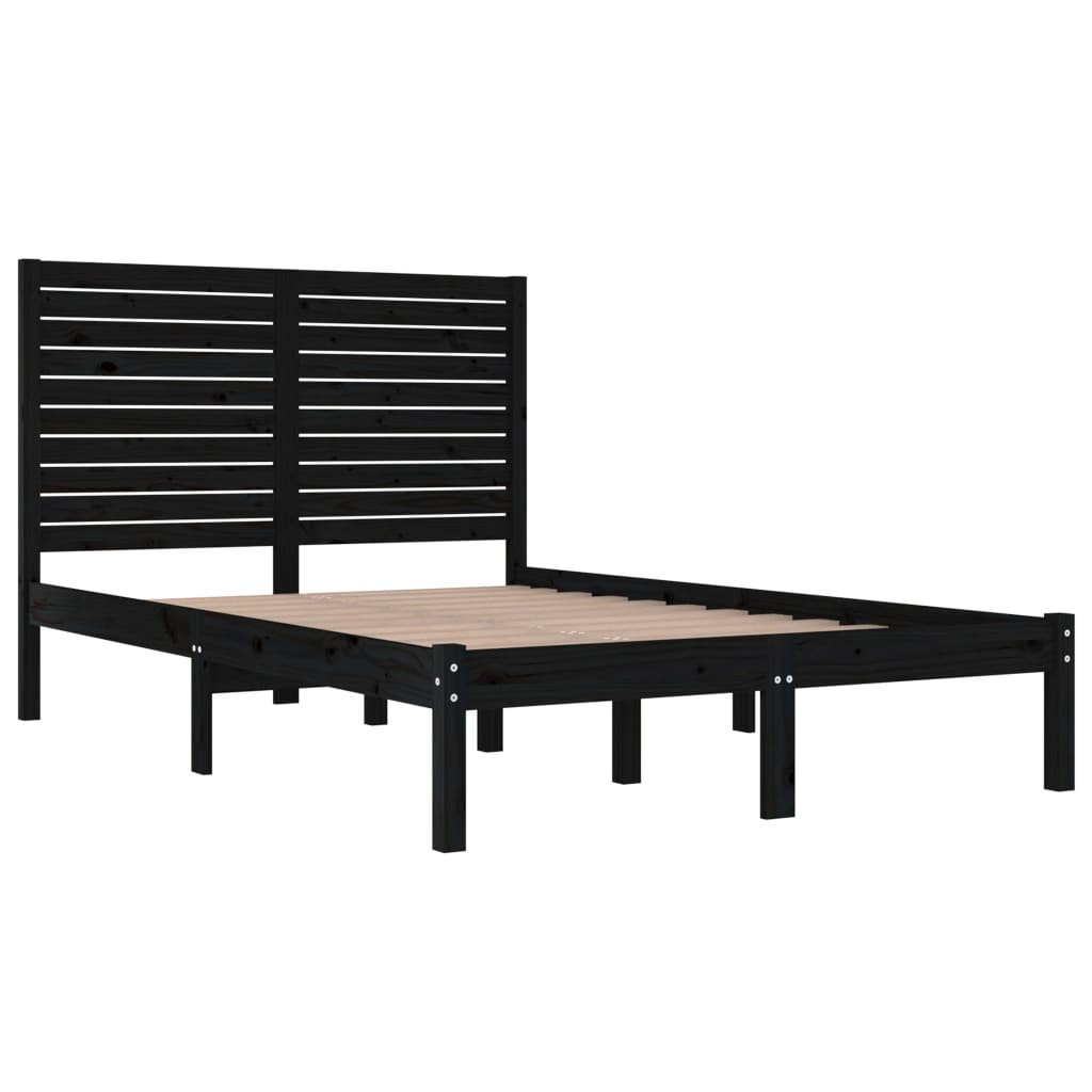 vidaXL Estructura de cama doble madera maciza negra 135x190 cm