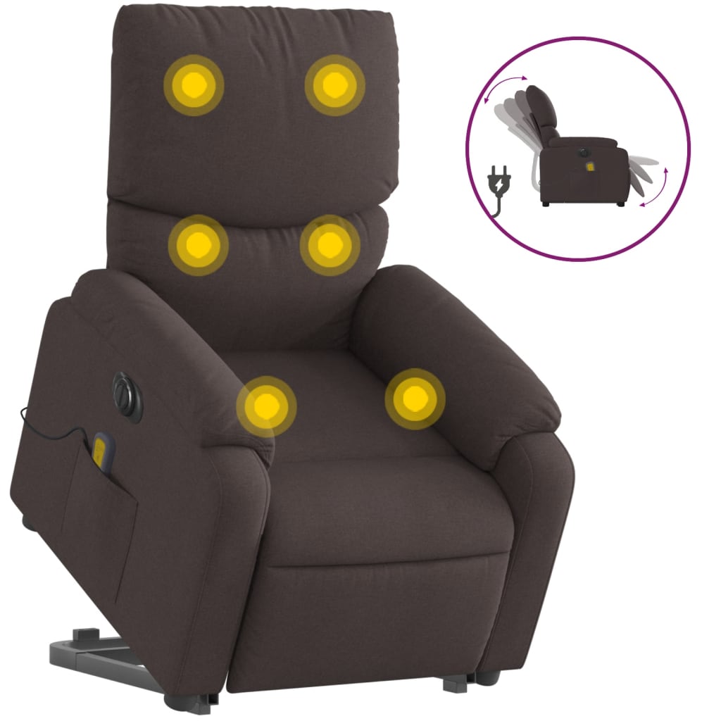 vidaXL Sillón masaje eléctrico reclinable elevable tela marrón oscuro