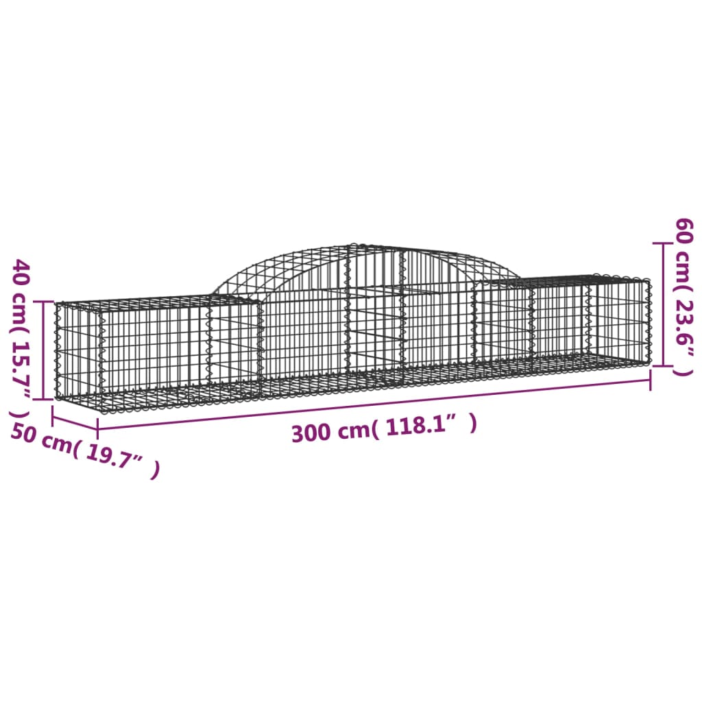 vidaXL Cestas de gaviones 6 uds forma de arco hierro 300x50x40/60 cm