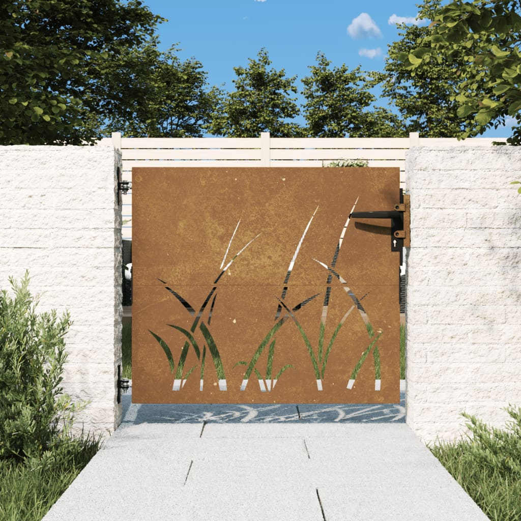 vidaXL Puerta de jardín acero corten diseño hierba 85x100 cm