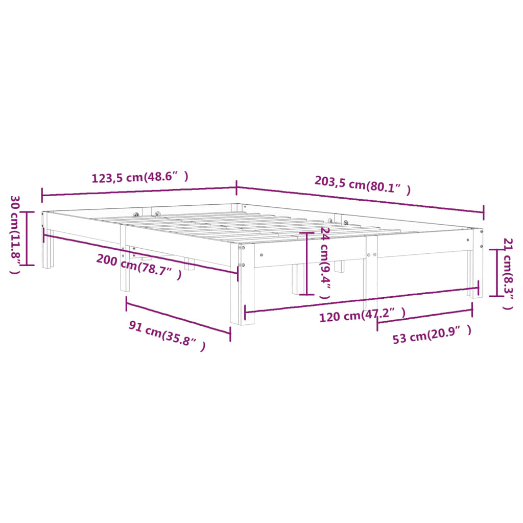 vidaXL Estructura de cama sin colchón madera de pino maciza 120x200 cm