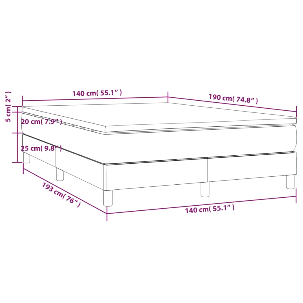 vidaXL Cama box spring con colchón tela color crema 140x190 cm