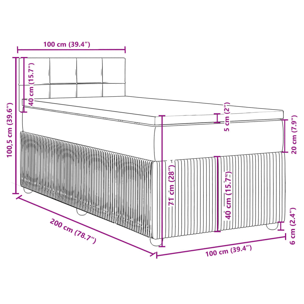 vidaXL Cama box spring con colchón terciopelo gris claro 100x200 cm