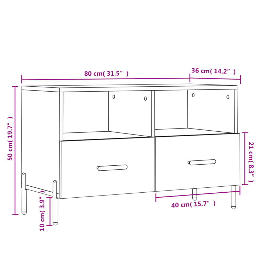 vidaXL Mueble para TV madera contrachapada negro 80x36x50 cm