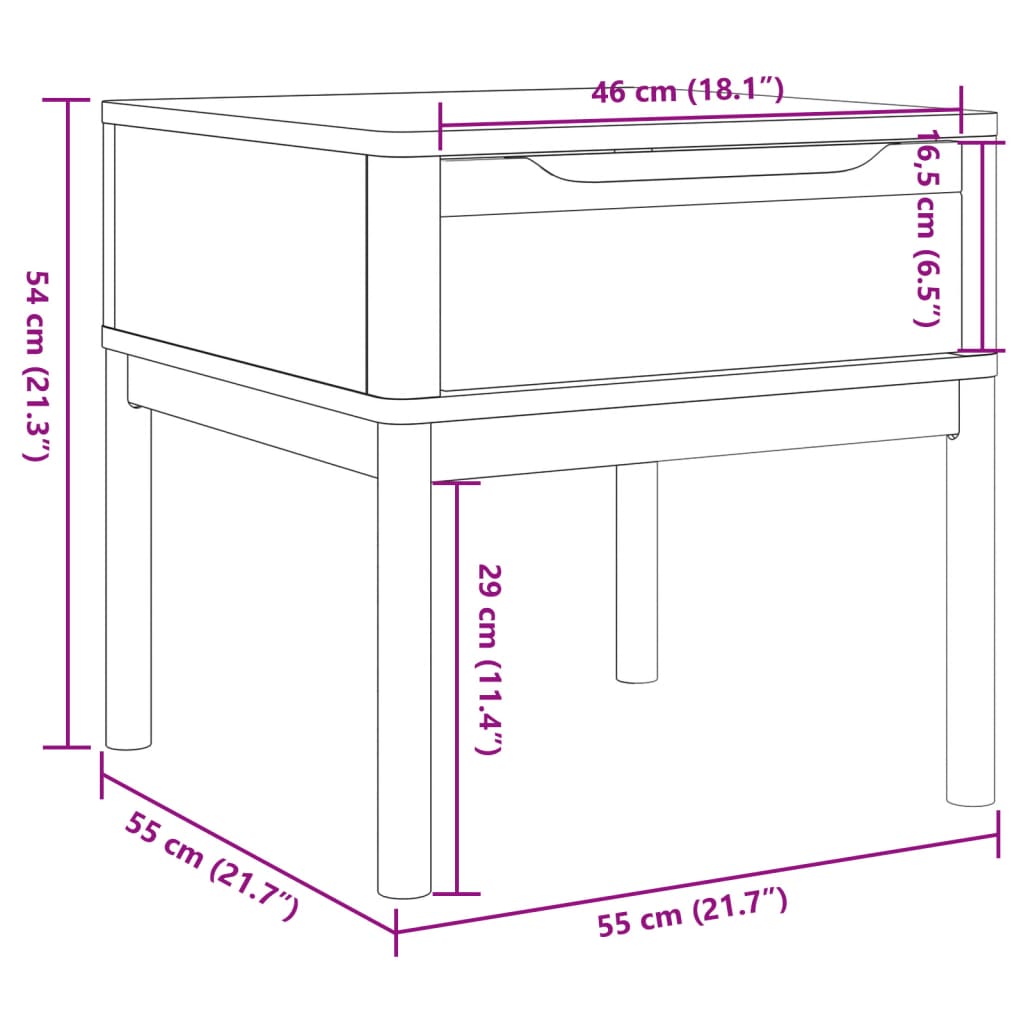 vidaXL Mesita FLORO madera maciza de pino marrón cera 55x55x54 cm