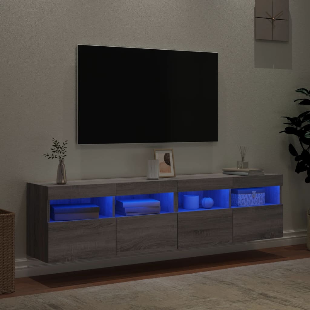 vidaXL Muebles TV de pared con luces LED 2 uds gris Sonoma 80x30x40 cm